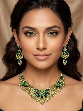 Emerald green and peridot necklace and drop earring set